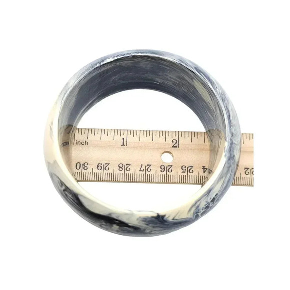Marble Gray White Black Acrylic Wide Bangle Bracelet Vintage BoHo - Picture 4 of 5